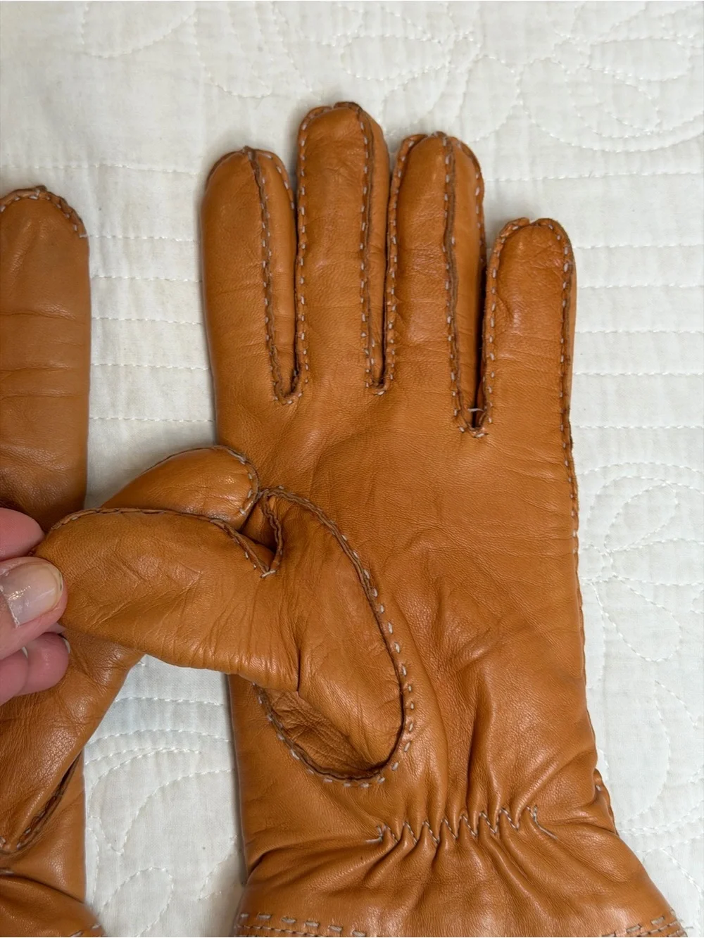 Hestra Hairsheep Lambskin Cognac Brown Leather Gloves Sz 7